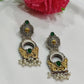 Dazzling Emerald Stone And Pearl Beaded Oxidized Dangler Earrings