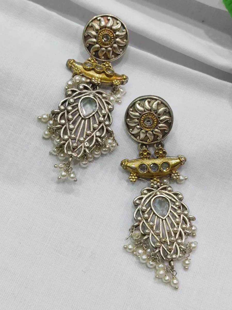 White Stoned High End Oxidized Earrings Near me