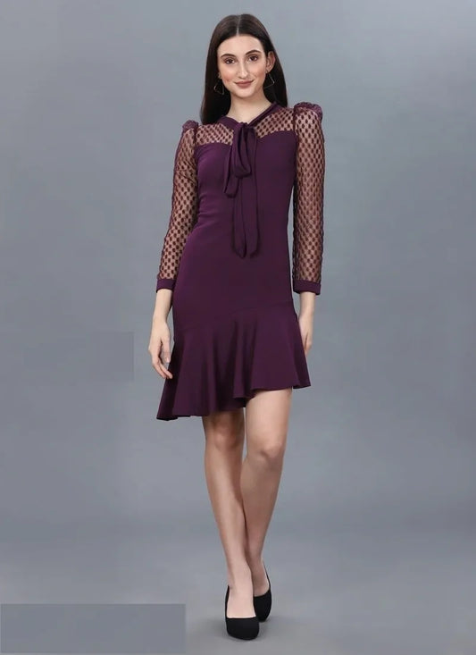 Maroon Color Western Knitted Lycra Dress