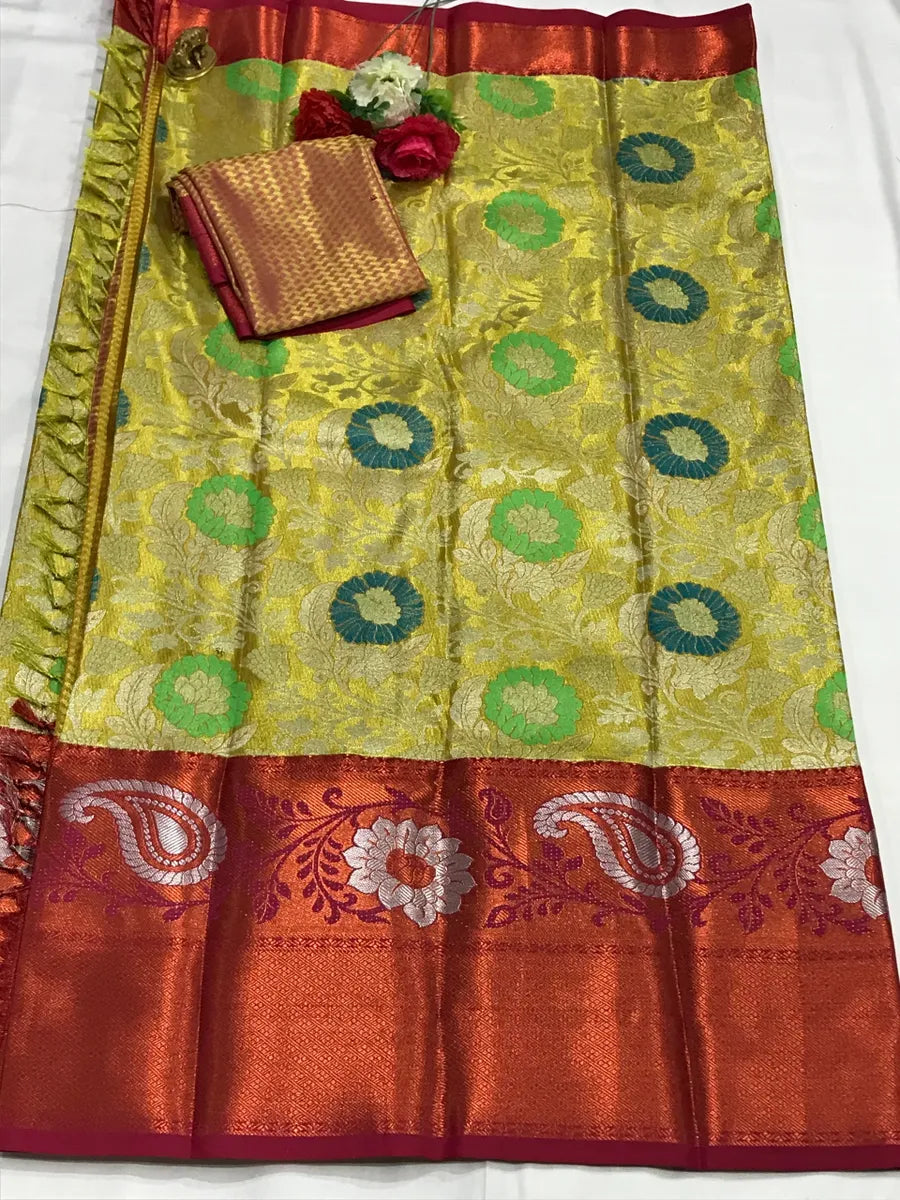 Yellow Pure Kanchipuram Tissue Silk Saree Near Me