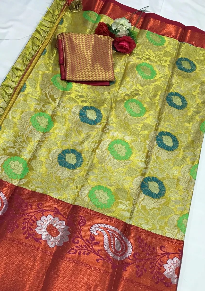 Yellow Color kanchi Silk Saree in USA 