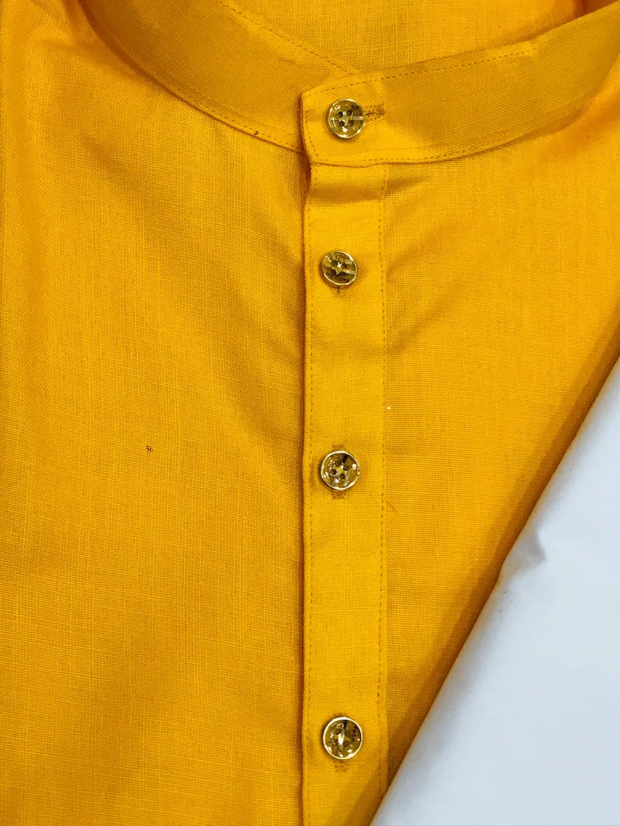 Men's Ethnic Yellow Color Long Kurta With Pajama Set Near Me