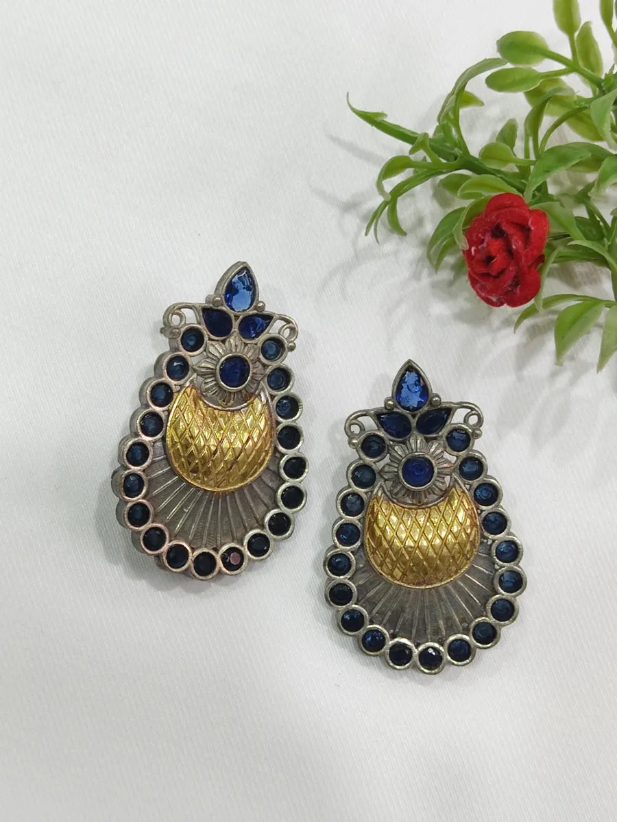 Blue Stone Oxidized Earrings In Tucson