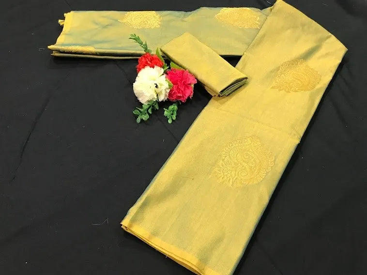 Borderless Two Tone Pure Kanchi Silk Saree With Gold Zari - SILKMARK CERTIFIED