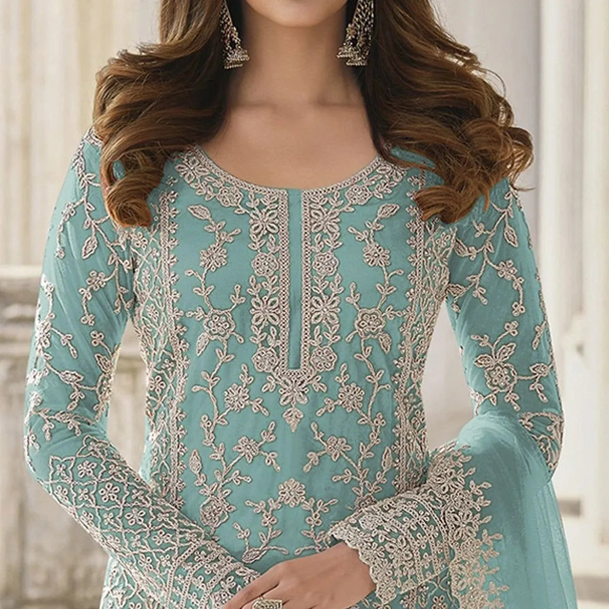 Embroidered Netted Beautiful Palazzo Suit Near Me