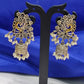 Black Stone Pearl Beaded Peacock Jhumka Earrings In USA