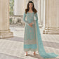 Elegant Sky Blue Embroidered Netted Beautiful Palazzo Suit