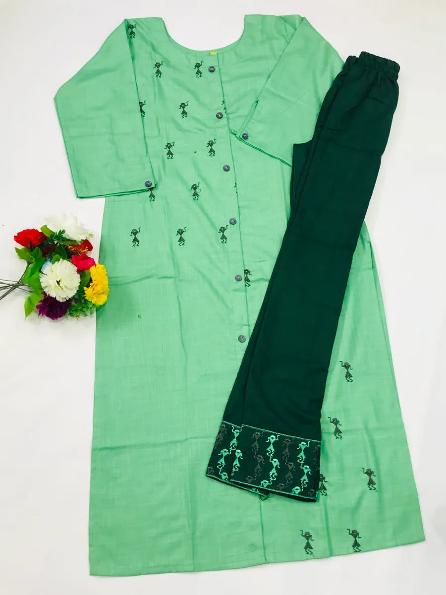 Attractive Green Color Kurti Set With Pants