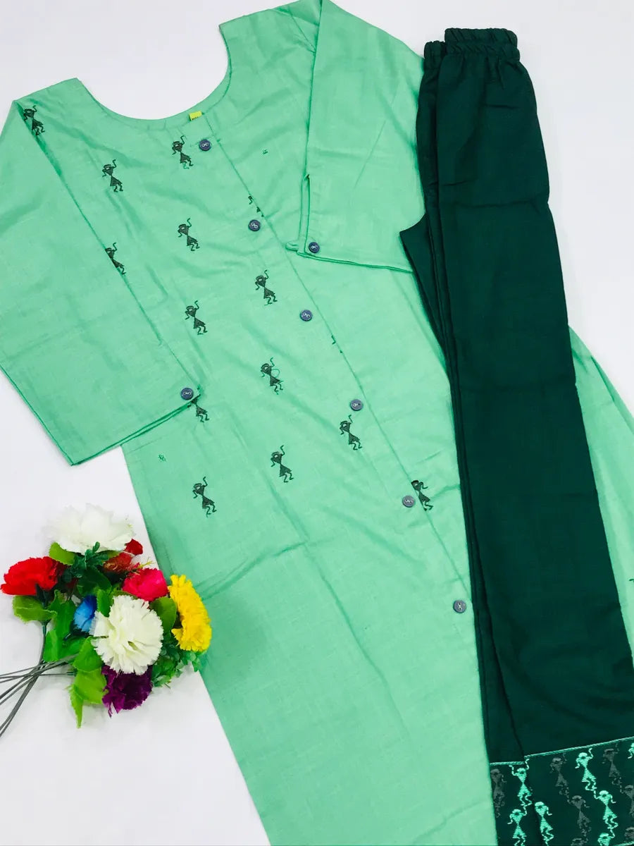 Attractive Green Color Kurti Set With Pants In USA