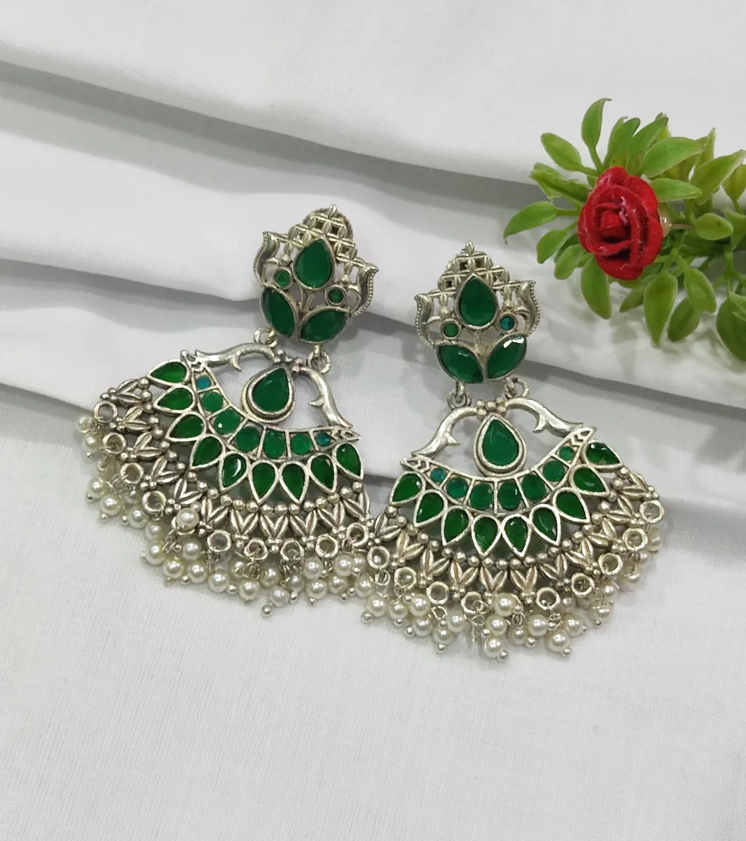 Alloy Silver Oxidized Dangler Earrings In Sun City