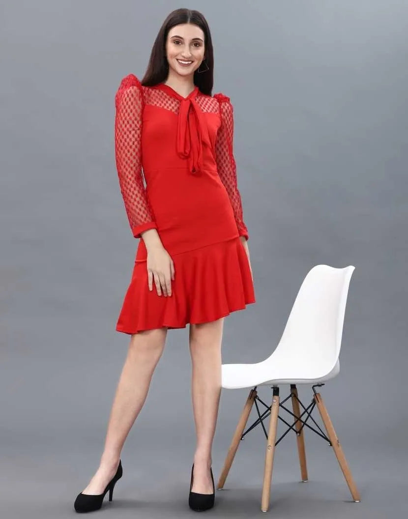 Red Color Western Knitted Lycra Dress in Gilbert