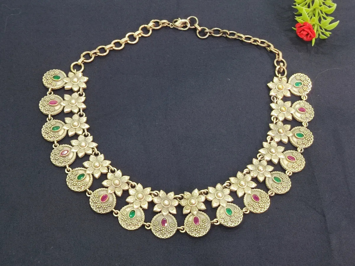 Multicolor Silver Plated Oxidized Floral Choker Made With Brass And Copper In Lake Havasu City