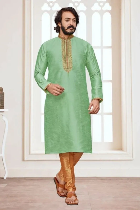 Designed Men's Stylish Long Kurta with Pajama Set 