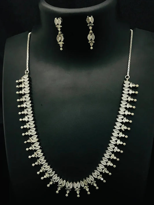 Fancy American Diamond Silver Plated Necklace With Earrings
