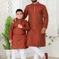 Dad And Son Cotton Silk Sold Kurta Pajama Set - Rust