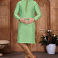 Embroidered Men's Pure Jacquard Leaf Printed Kurta Pajama Set In Light Green