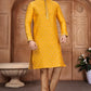 Men's Pure Jacquard Leaf Work Kurta Pajama Set In Yellow
