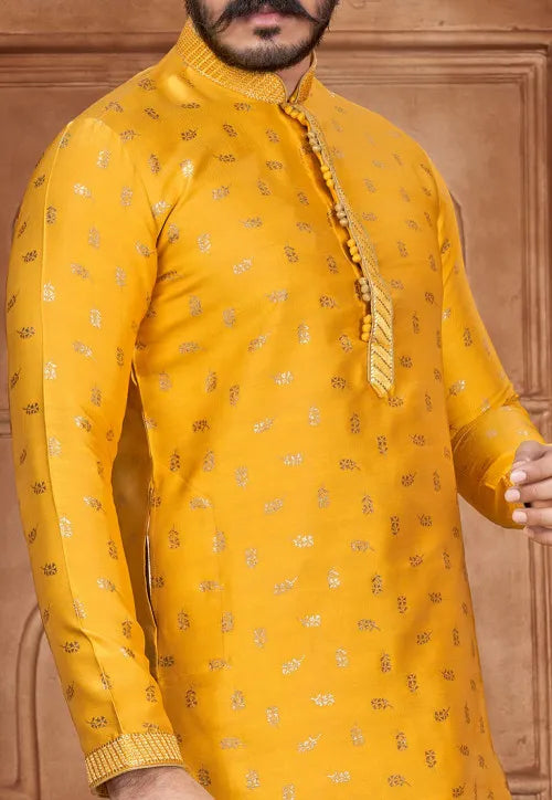 Yellow color Men's Pure Leaf Work Kurta in Sierravista 