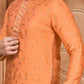 Men's Pure Jacquard Leaf Work Kurta Pajama Set In Orange in Phoenix