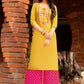 Trendy Indian Ethnic Yellow Color Kurti With Printed Pink Palazzo Pant